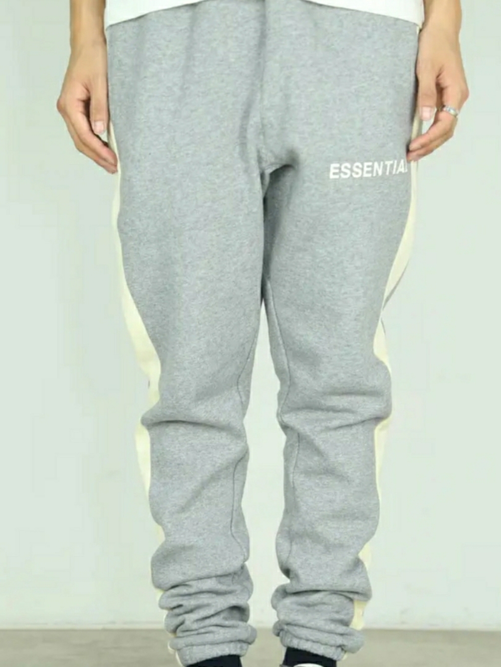 Essentials Cotton Gray Sweatpants with Cream Side -Size Large